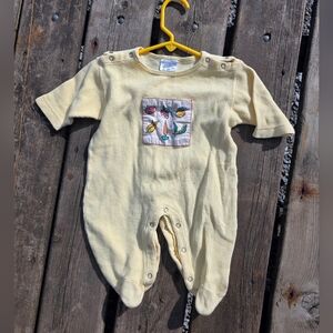 Yellow Kids One Piece Footie with Embroidered Veggies Patch